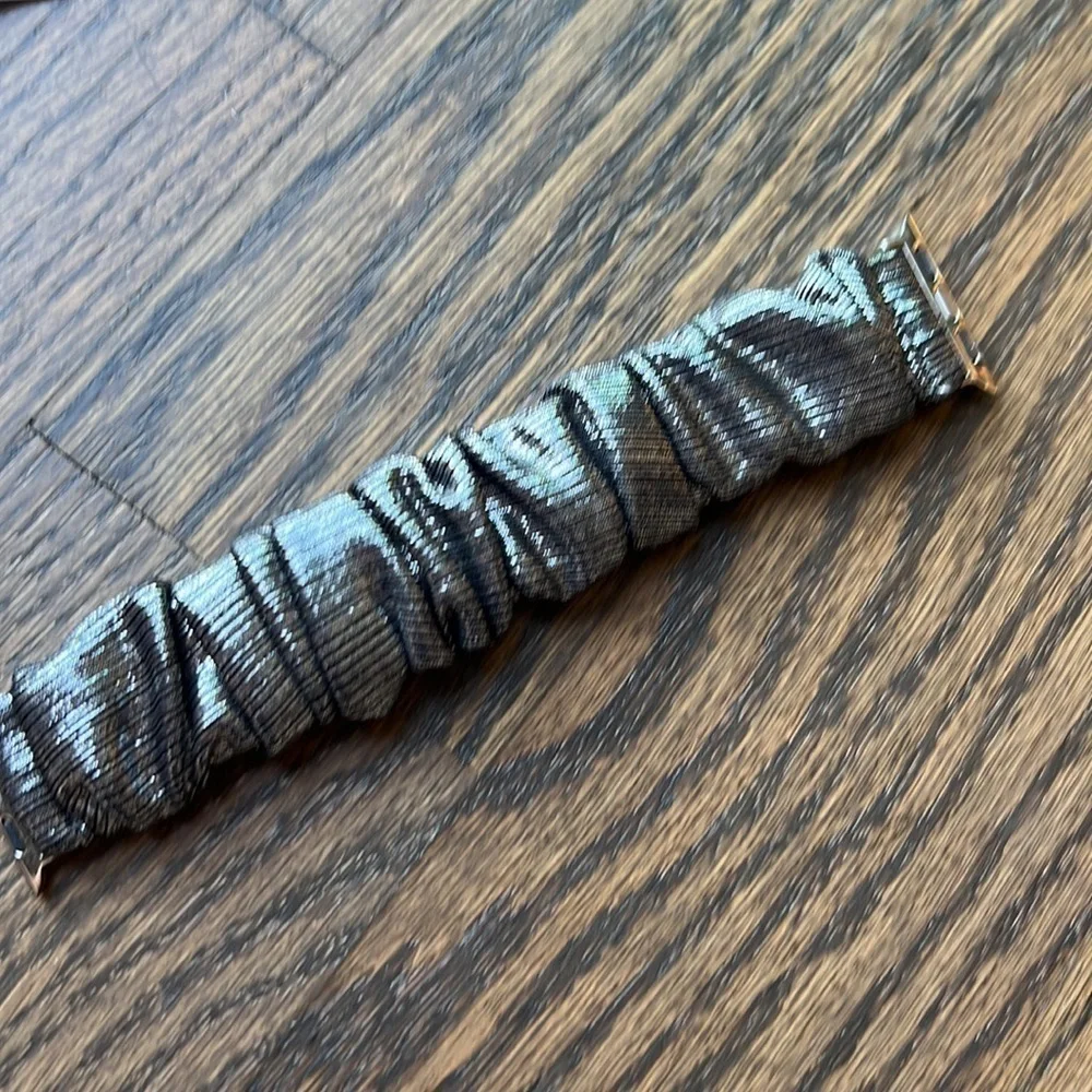 Silver black metallic scrunchy watch band for Apple Watch 38/40 BAND ONLY